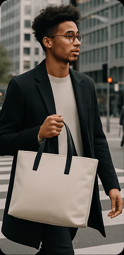 Man with tote bag